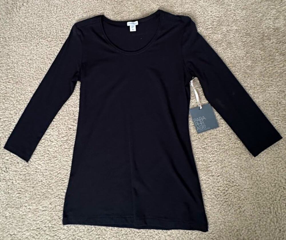 Paraphrase Womens M Black Pima Cotton Stretch 3/4 Sleeve Tunic Top NWT